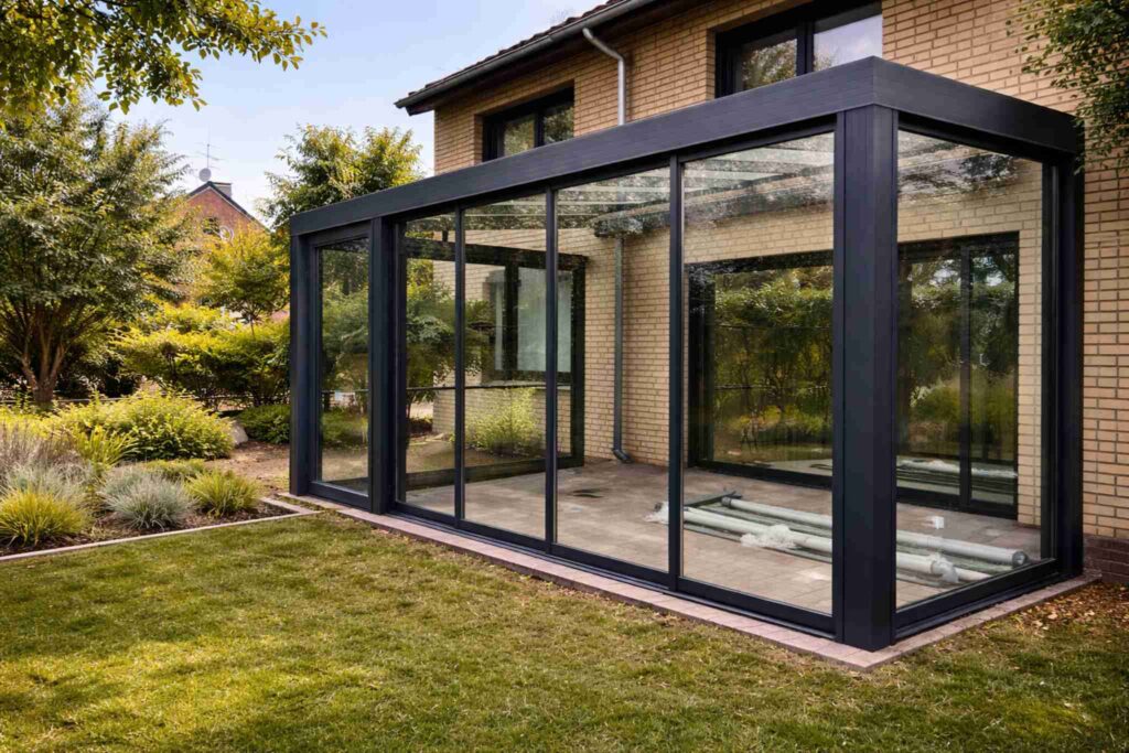 Wintergarten mit Doppelverglasung-Schiebetür mit Klarglas