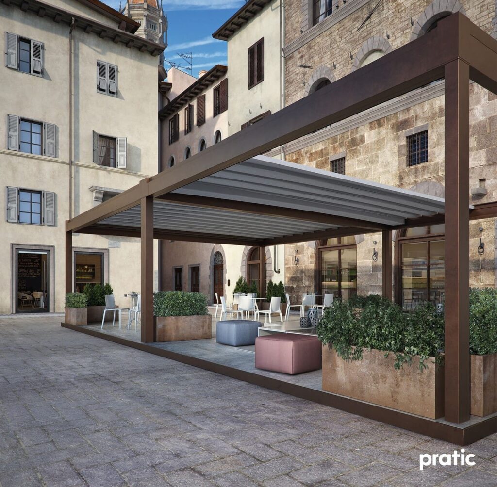 Pergola Überdachung mit PVC-Tuch für ein Restaurant