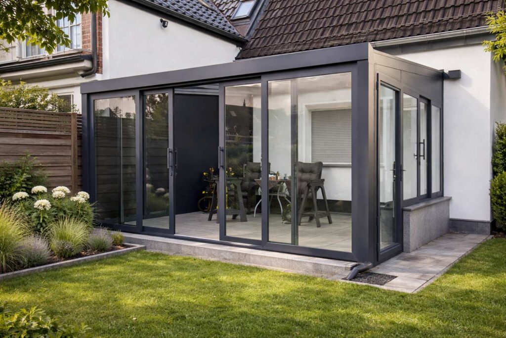 Glass Wintergarten Wandmontage mit Rahmen-Schiebetür