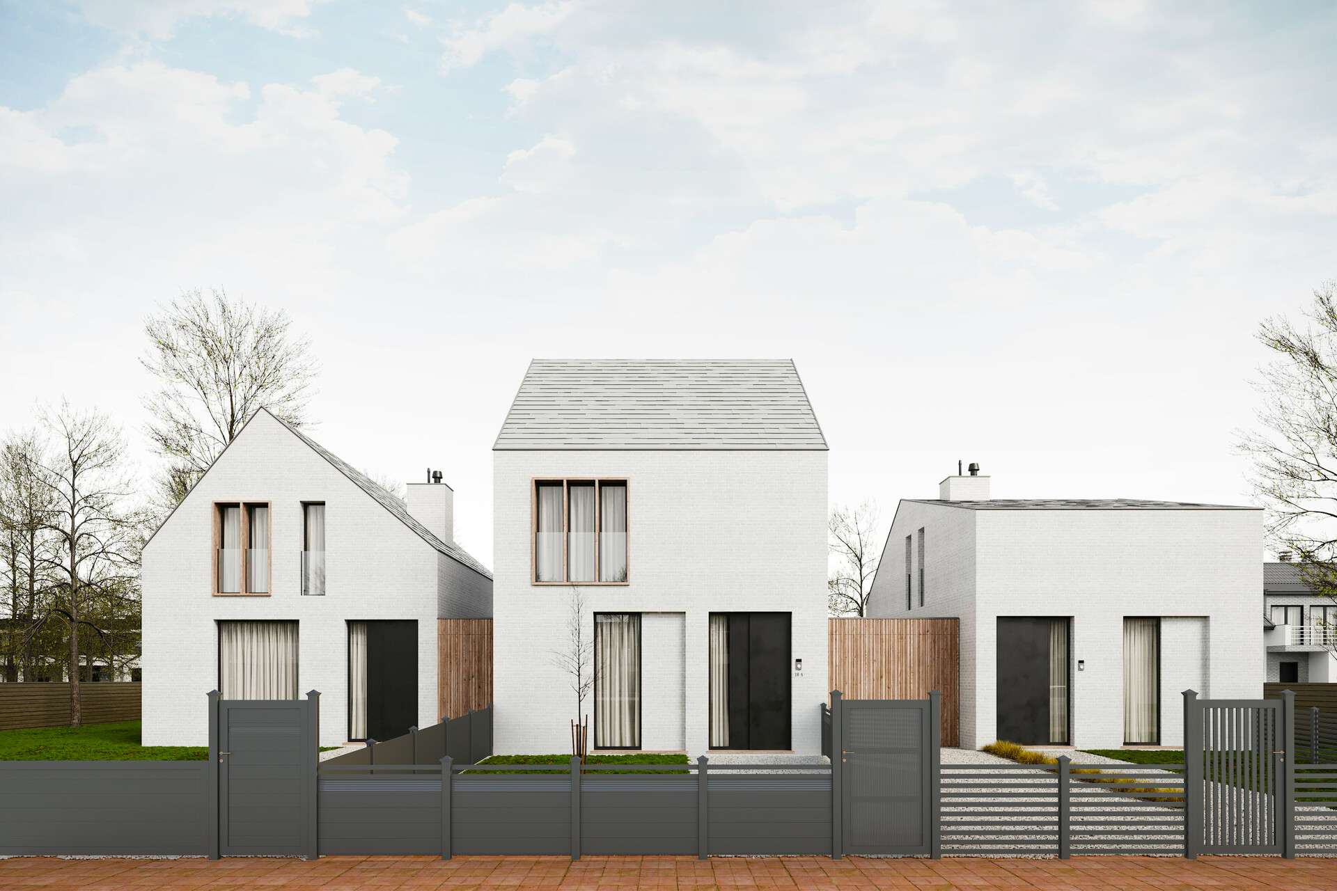 Moderne Einfamilienhäuser mit stilvoller Aluminium Zaunanlage