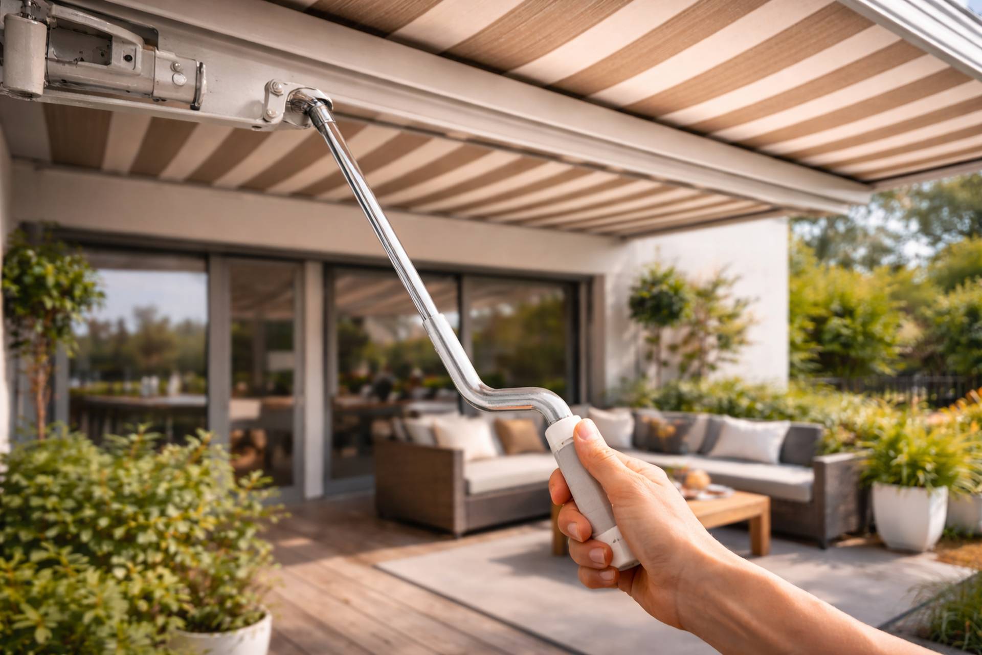 Manuelle Markisen Kurbel einer Gartenüberdachung